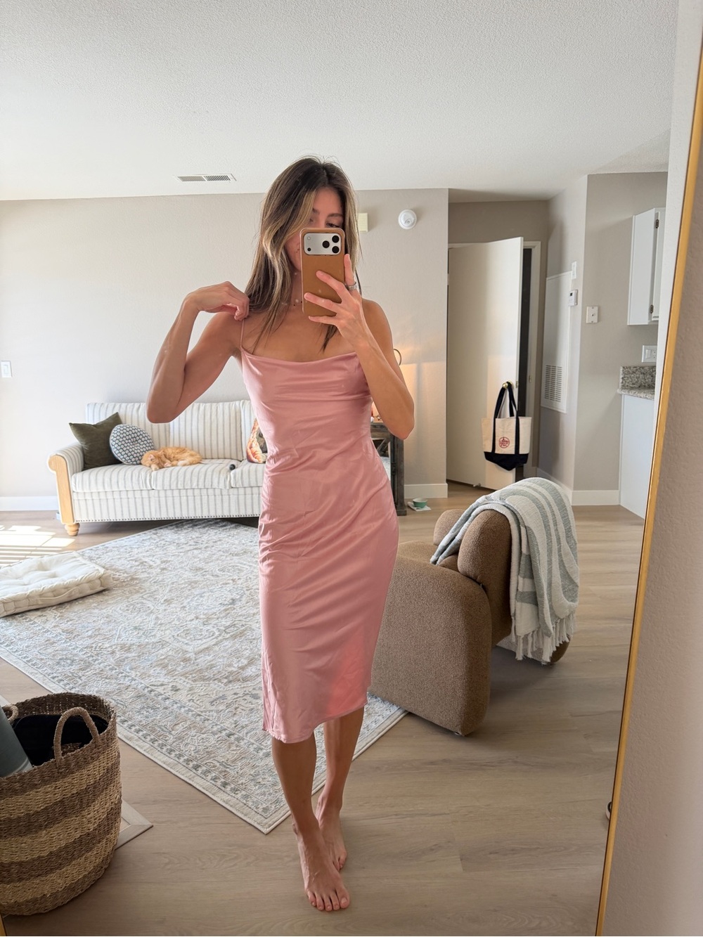 Lovely Day Satin Midi Dress in Dusty Pink